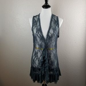 Women's boho lace & knit vest / cover-up
